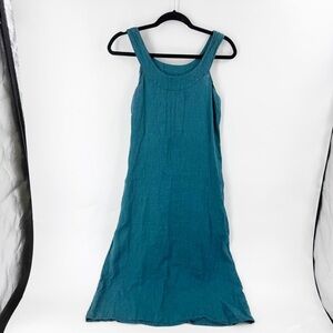 ✅ FLAX Teal Sleeveless‎ LINEN MIDI Dress SIZE SMALL